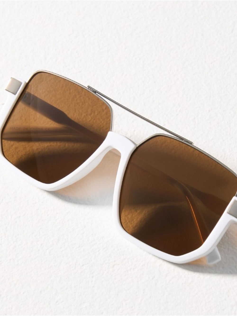 NWT I-SEA Ali Half Rim Aviator White Frame Sunglasses Brown Lenses 100% UV $48